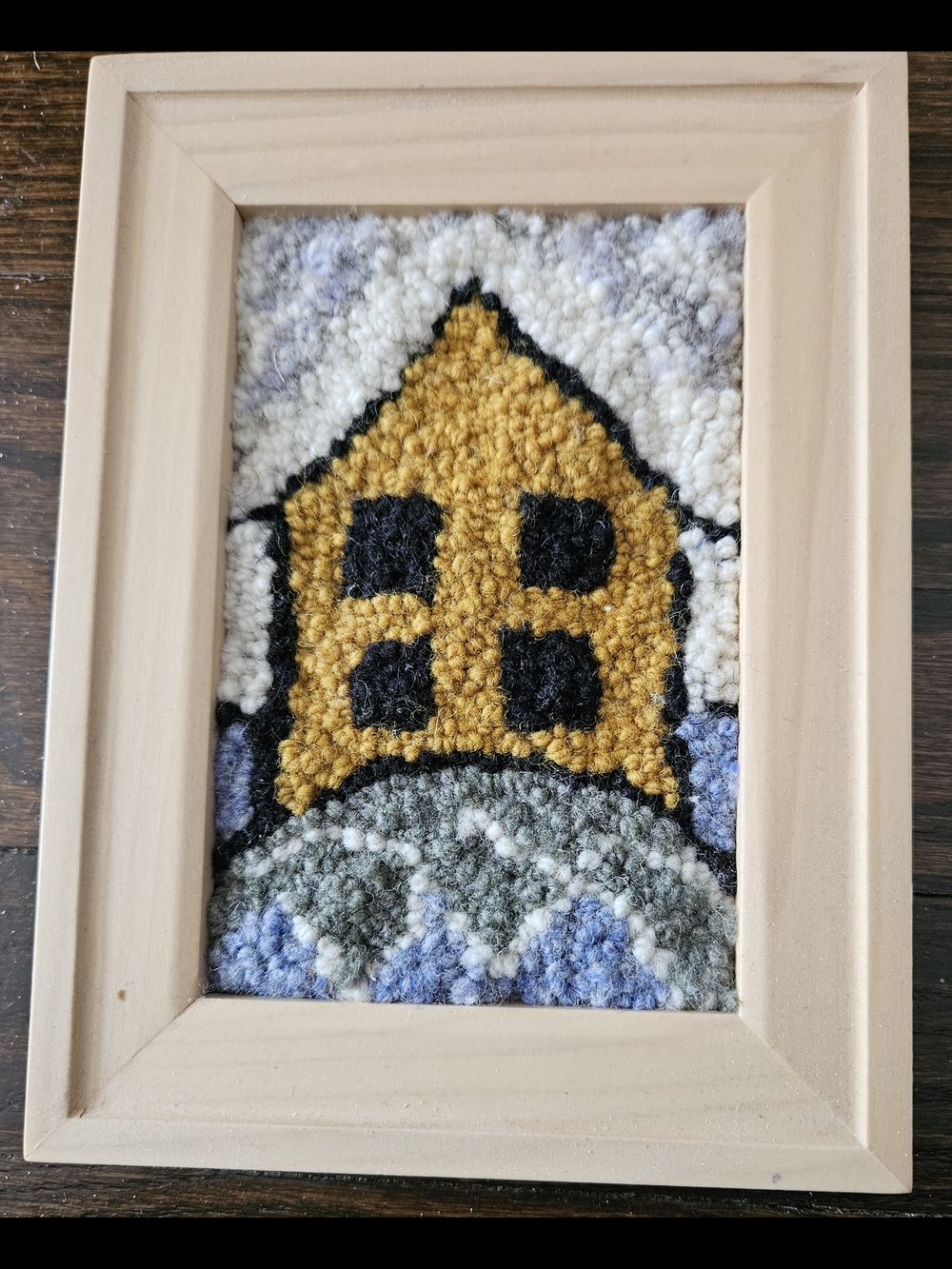 Handmade Mustard Yellow House Hooked Wall Art by